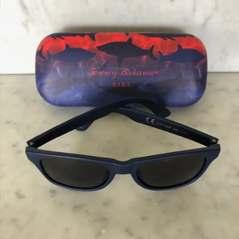 TOMMY BAHAMA Kids Navy Sunglasses & Shark Hard Case
